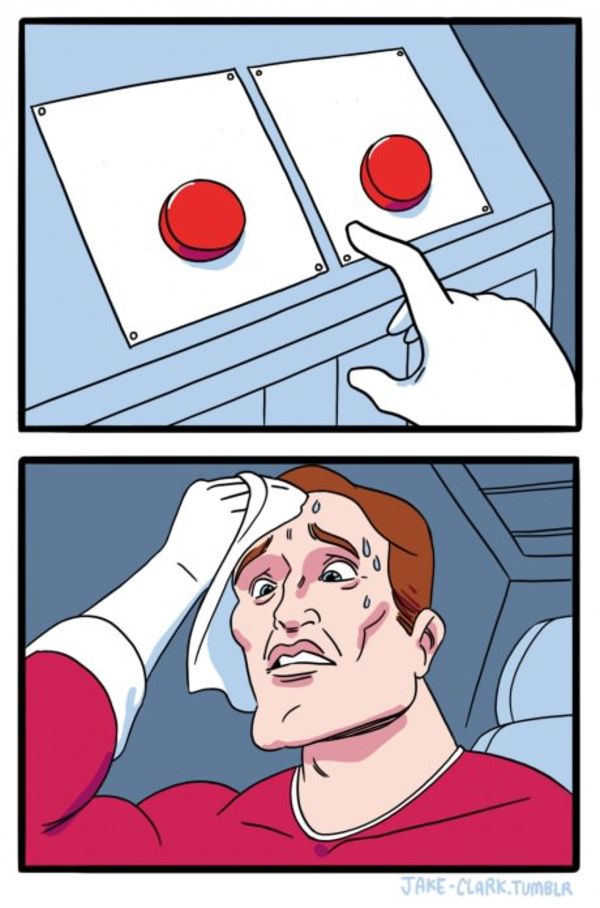Two Buttons meme about Chomps